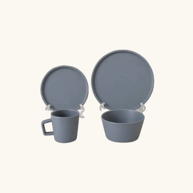 16-Piece Modern Grey Dinnerware Set presented on brand studio background